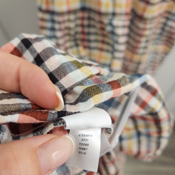 Loft Plaid Tiered Flutter Sleeve Midi Dress Whisper White Small T4 - Picture 6 of 11